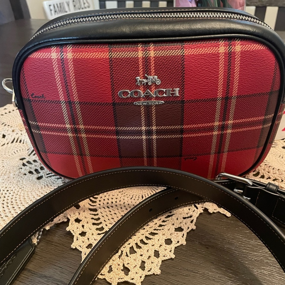 Coach NWT Jamie Camera Bag in Tartan Plaid Print Red/Black Mult - Picture 4 of 15
